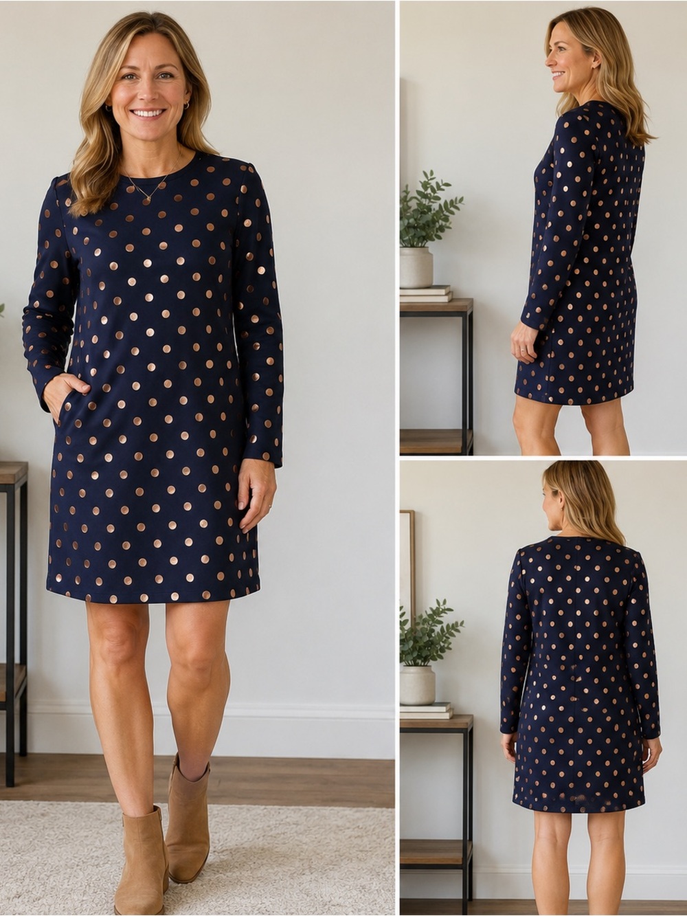 Boden Navy Polka Dot Shift Dress Size 8
